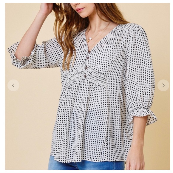 Evelyne Boho 3/4 Sleeve Button Down Tunic Top - Picture 2 of 5